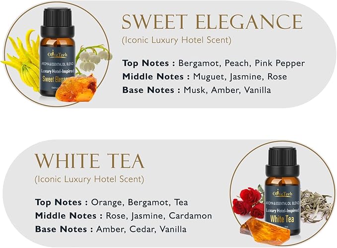 Hotel Collection Diffuser Oil Gift Set - 5 x 20ml / 0.68 fl oz, OliveTech Hotel Fragrance Oil Inspired by Iconic Luxury Hotel, White Tea, GEM & Oasis Scents, Glass Bottles