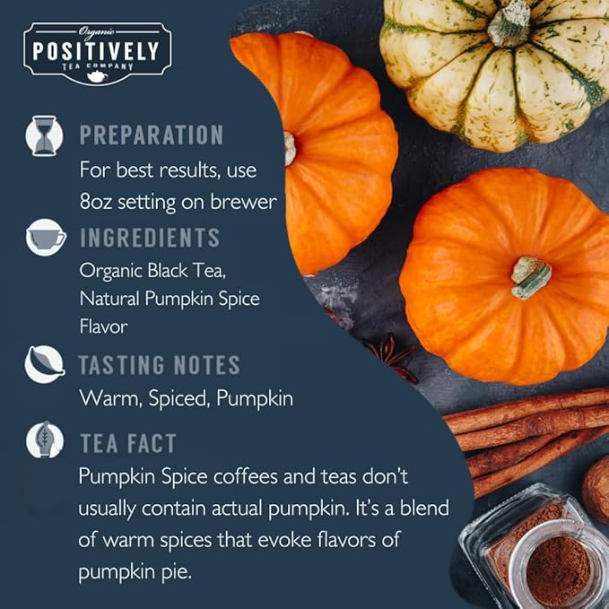 Organic Positively Tea Company, Pumpkin Spice Black Tea, K-Cup Compatible, 24 Pods