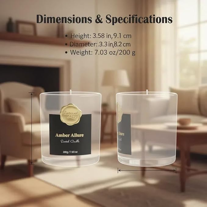 Luxurious Scented Candle-Amber Allure-Aromatherapy Jar Candles for Relaxation & Sleep -7 oz- 45 Hours Clean Burn-Hand-Cast -100% Natural Soy Wax -Valentine’s Day Gift