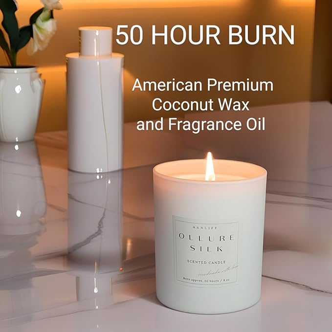 AANLIFE Scented Candle Ollure Silk | Inspired by The Iconic French Fragrance No. 5, Gifts for Women, Aesthetic Home Decor, Organic Coconut Wax Candles, Long Lasting Clean 50 Hour Burn, USA
