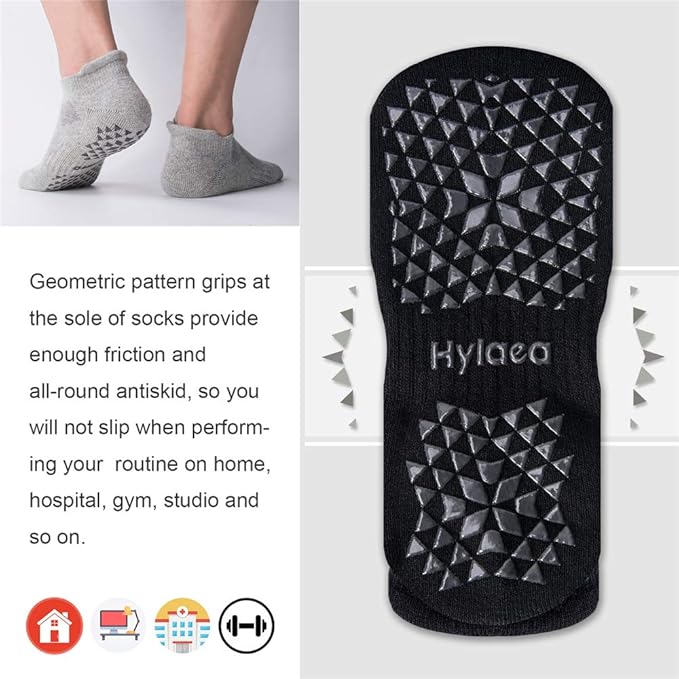 Hylaea Unisex Non Slip Socks with Grip for Yoga, Hospital, Pilates, Barre | Ankle, Cushioned