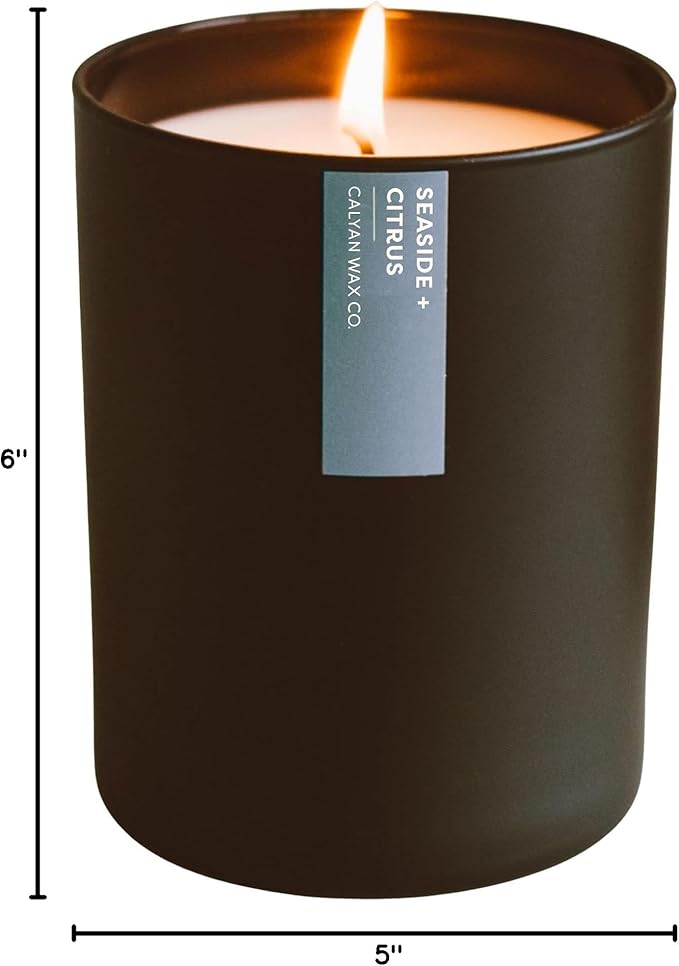 Calyan Wax Co. Seaside & Citrus Scented Candle - 75 Hour Burn - Luxury Non Toxic Soy Wax Candles - Long Lasting Black Tumbler Jar Candle for Home - 10.2oz
