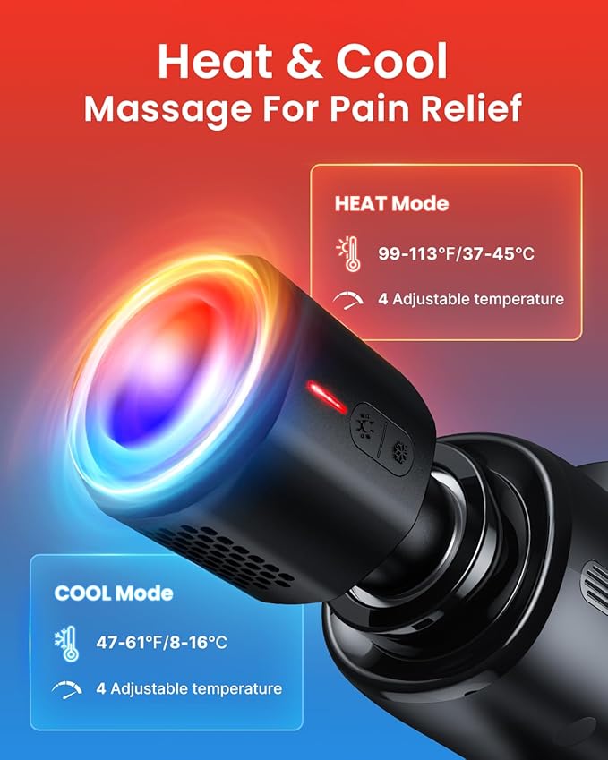 RENPHO Massage Gun Deep Tissue with Charging Stand, Back Massager with Heat and Cold Head, Percussion Body Muscle Masajeador for Athletes Pain Relief, Active Thermacool Deluxe