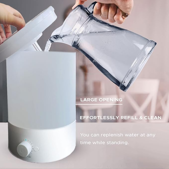 MegaWise Healthy Top-Refill Cool Mist Humidifiers for Bedroom, 24dB Ultrasonic Air Vaporizer with Water Filter for Baby [PP Material], Colorful Night Light,1 Gal Essential Oil Diffuser, Auto Shut Off