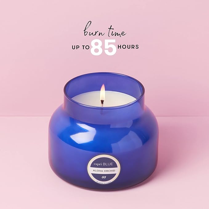 Capri Blue Signature Jar Candles - Long Lasting Soy Wax Blend - Luxury Tropical Scented Candles - Comes in Blue Decorative Glass Jar (Aloha Orchid, 19 oz)