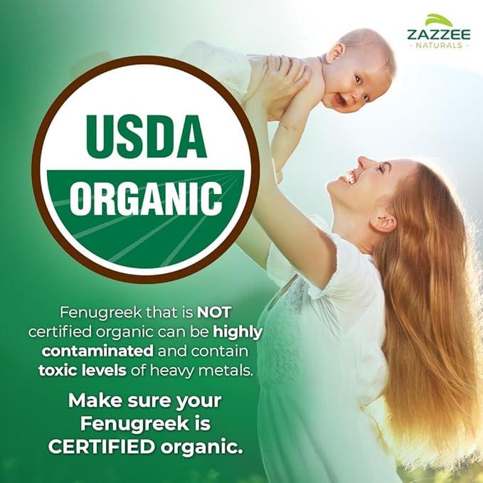 Zazzee USDA Organic Fenugreek 30:1 Extract, 6000 mg Strength, 120 Vegan Capsules, 4 Month Supply, Standardized and Concentrated 30X Extract, 100% Vegetarian, All-Natural and Non-GMO (Pack of 2)