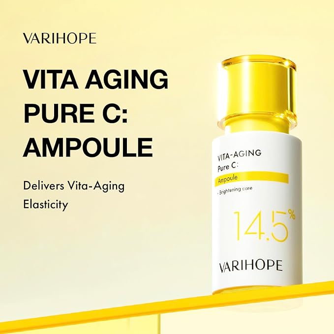 VARIHOPE Vita-Aging Pure C Ampoule — 14.5% / 145,000 ppm Ascorbic Acid Vitamin C Serum (Ampoule) — Radiance-Enhancing, Anti Aging, Reduces Dark Spots — Korean Skincare 20 ml