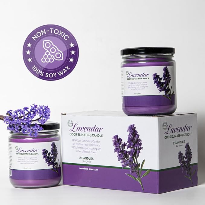 Candle Set Odor Eliminating – 2 Pack - 12oz – Long-Lasting Soy Wax Candles – Neutralizes Pet, Kitchen & Smoke Odors – Clean Burn, Eco-Friendly, Aromatherapy Candle (Lavender)