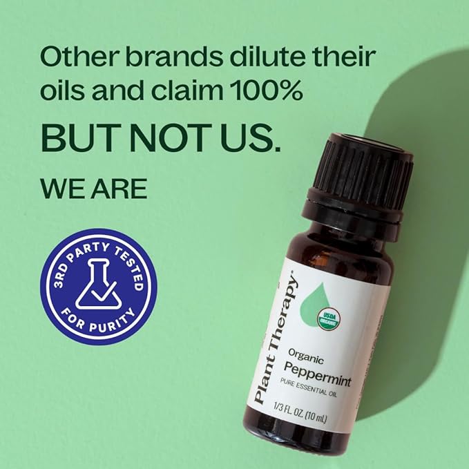 Plant Therapy Organic Peppermint Essential Oil 100% Pure, USDA Certified Organic, Undiluted, Natural Aromatherapy, for Diffusion, Skin, Hair, Therapeutic Grade 30 mL (1 oz)