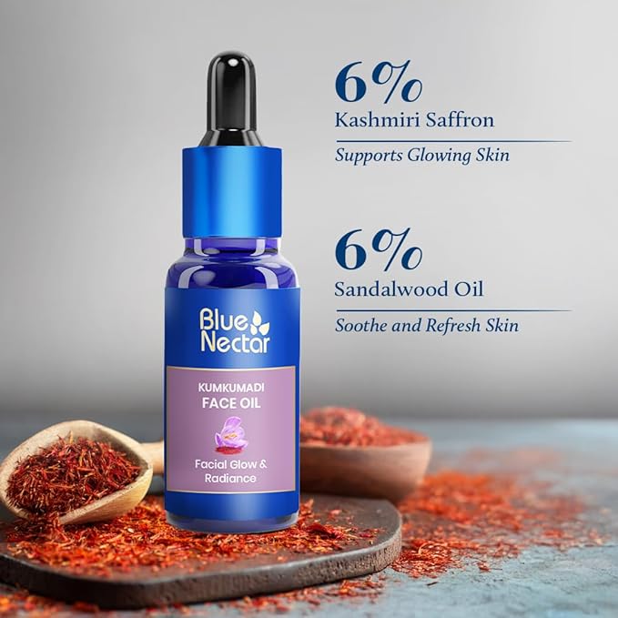 Blue Nectar Kumkumadi Oil for Face | Ayurvedic Anti Aging serum for appearance & Radiance | Saffron & Sandalwood Kumkumadi Tailam Face Oil for Glowing Skin for Women & Men (26 Herbs, 1 Fl Oz)