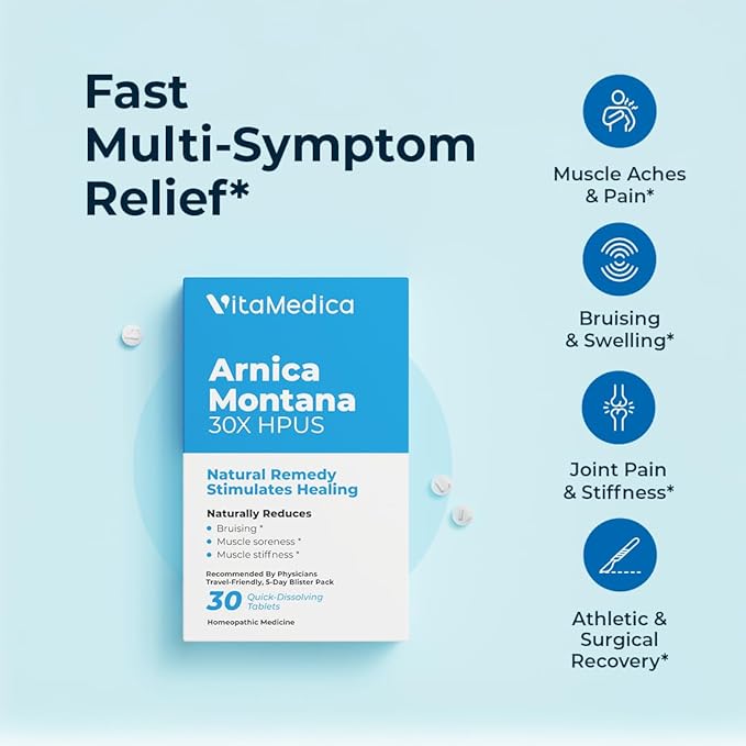 VitaMedica Arnica Montana Blister Pack 30X Tablets for Bruising Pain and Swelling | Plant Based Formula | Recommended by Plastic Surgeons | Natural Recovery Surgery Or Injury | 3 Pack | 45 Servings