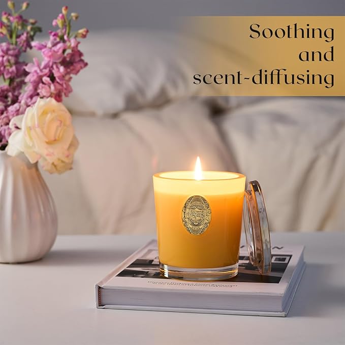 M&SENSE Natural Soy Candle| Mango Musk Yellow | 10.2 oz, 55H Burn | Luxury Scented Candle for Relaxation, Gifting, Home Décor | for Bedroom, Office, Party