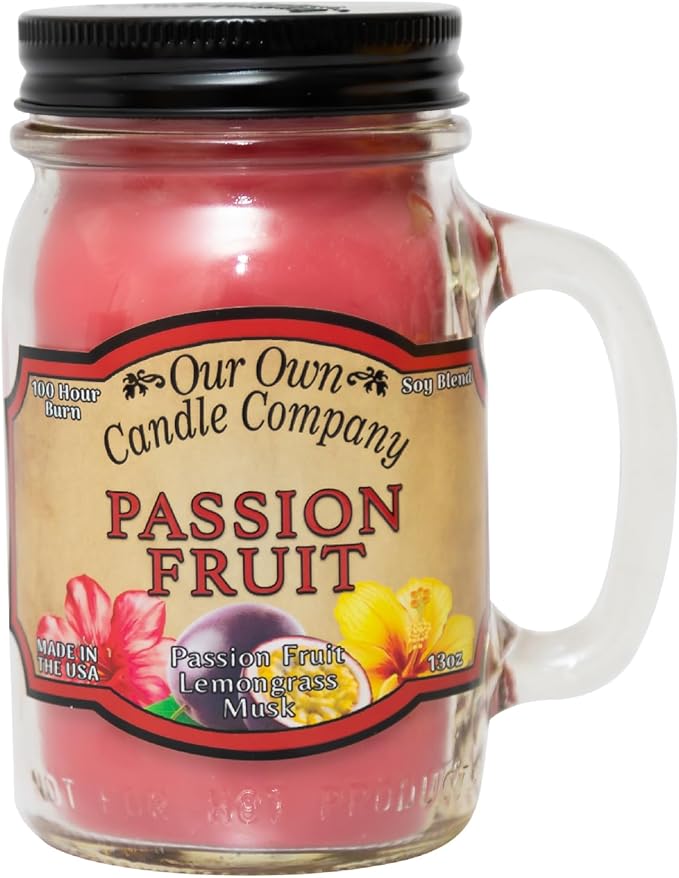 Our Own Candle Company, Passion Fruit Scented Mason Jar Candle, 100 Hour Burn Time, 13 Ounces