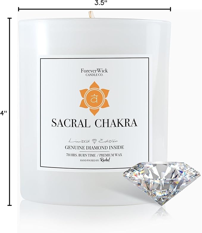 Foreverwick Sacral Chakra Candle | Scented Candle with Ylang Ylang Scent | Carnelian Crystal Candle | Chakra Healing, Sage Cleansing & Meditation Candle | 14 oz Organic Candle
