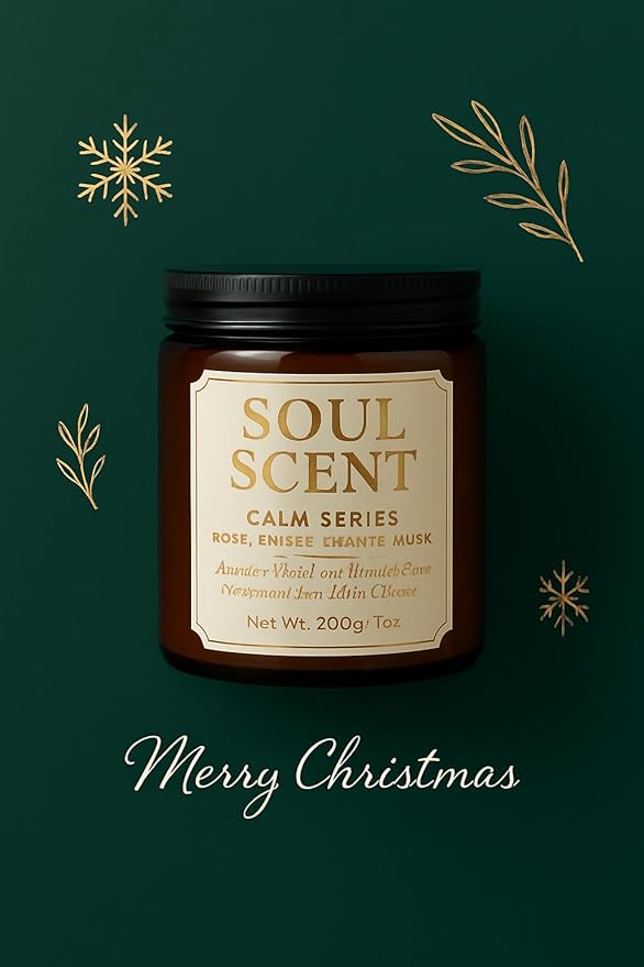 Soul Scent Calm Aromatherapy Candle – Rose, Amber & Musk | Natural Soy Wax, Clean Burn | Minimalist Jar with Silver Lid | Eco Gift for Home & Office