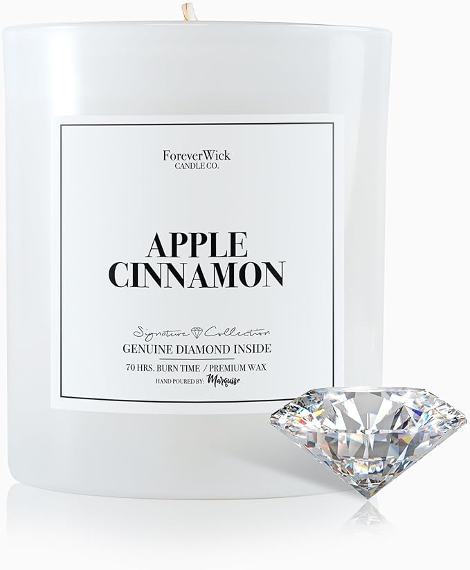 Apple Cinnamon Surprise Candle with Diamond Inside | Foreverwick Candles | Scented Soy Candles Gifts for Women Aromatherapy Candle Wax | Romance Candles All-Natural Organic Soy Candle 14oz | 70h