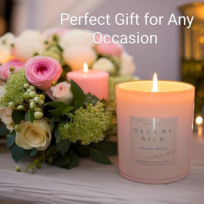 AANLIFE Scented Candle Ollure Silk | Inspired by The Iconic French Fragrance No. 5, Gifts for Women, Aesthetic Home Decor, Organic Coconut Wax Candles, Long Lasting Clean 50 Hour Burn, USA