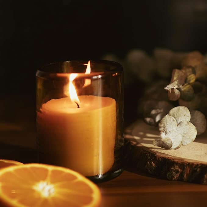 Bluecorn Beeswax Large 3-Wick Candle, 100% Pure Beeswax with Eucalyptus & Orange Essential Oils, Amber Glass, Soy Free, Clean Burning Candle Wax, Long Lasting, Home Decor, American Made, 8 Oz, 1 Count