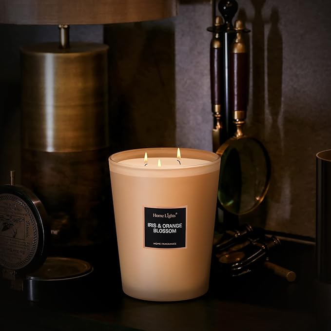 HomeLights Scented Candles | Large Jar Candle-33.3 Oz. Natural Soy Aromatherapy Candles | Up to 130 Hours Burn Time with 3 Cotton Wicks, Home Decorative Fragrance Candle Gift - Iris & Orange Blossom