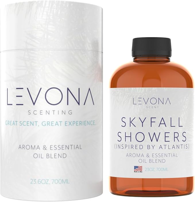 Levona Scent Essential Oil - Luxury Aroma for Home, Office, Hotel & Spa, Ideal for Humidifiers & Diffusers, Hotel Fragrance with Neroli, Orange & Melon - 700ml / 23 fl oz, Skyfall Showers
