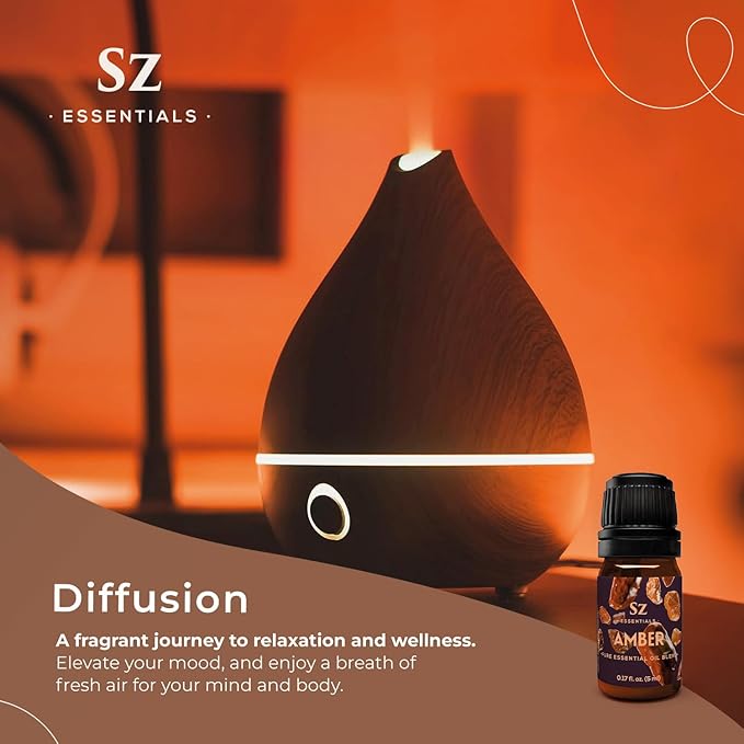 Amber 100% Pure, Essential Undiluted Oil - Extracted from Amber Resin - Rich & Floral Scent, with Smoky Overtones - Therapeutic Grade & Vegan - 0.17oz (5ml)