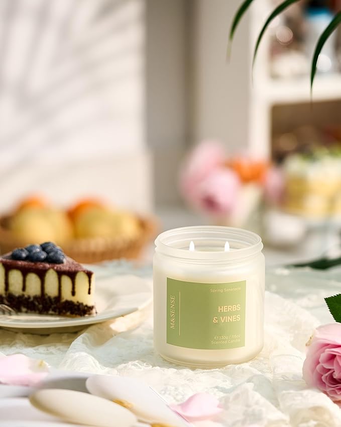 M&SENSE Fresh Herbal Scented Candle - 11.6oz Organic Natural Soy Wax Non Toixc 70-Hour Long Lasting Burn Time, 2 Wick Eucalyptus Candle for Home Decor Housewarming Gifts for Men & Women