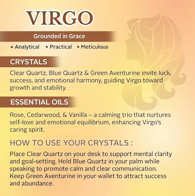 Luxury Glass Jar Candle, Virgo Zodiac Sign, 8.8 oz - Crystal Infused - Scents of Scent: Lily, Sandalwood, Amber, & Vanilla - USA Made, Coconut-Soy Wax, Essential Oils, Dr. Developed
