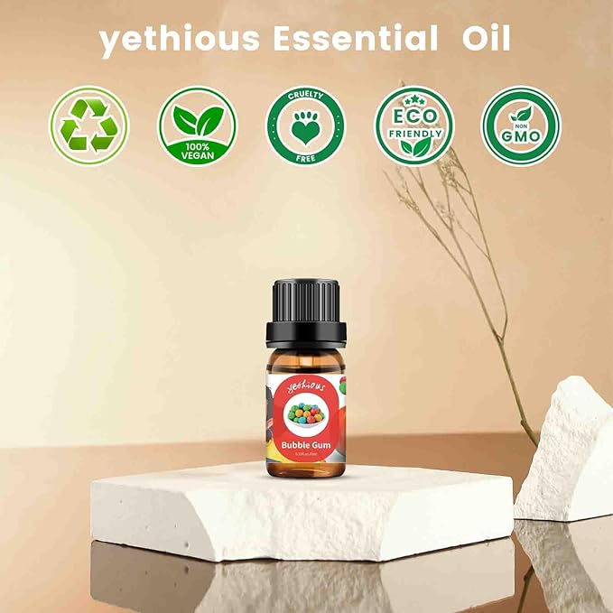 yethious Cotton Candy Bubble Gum Essential Oil Set, Cotton Candy Oil for Diffuser, Aromatherapy, Candle Soap Making - 2 Pack 0.33 Fl Oz Cotton Candy & Bubble Gum Oil