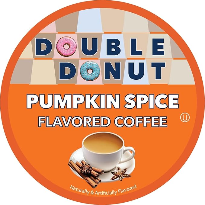 Double Donut Coffee Pumpkin Spice Coffee Pods, Medium Roast Coffee, Compatible with Keurig K Cups Brewers, 72 Count
