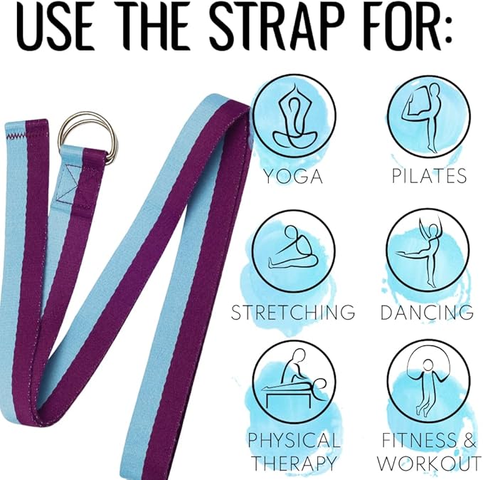 TECEUM Yoga Strap & Mat Strap – 2 IN 1 – Cotton – 6 ft 8 ft 10 ft (30+ colors) – Adjustable Non-Slip Belt for Yoga, Pilates, Stretching, Physical Therapy, Fitness & Home Workout – For Carrying Mats