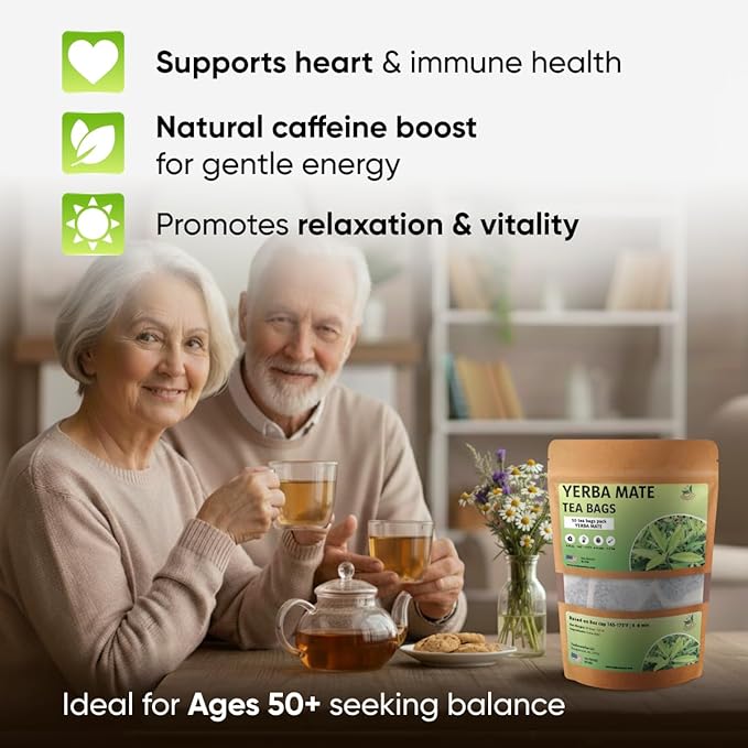 Yerba Mate Tea - Green Cut & Sifted - Unsmoked Energy Boost - 50 Tea Bags - Packed with Nutrients - Your Perfect Coffee Replacement