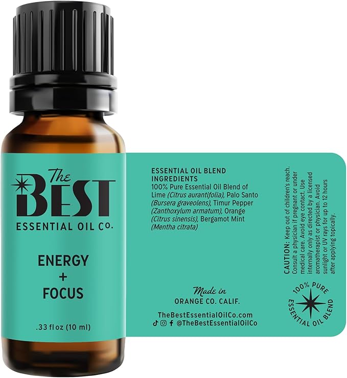 The Best Energy + Focus Essential Oil Blend- Premium Grade- 100% Pure & Natural for Aromatherapy, Diffuser, Spa, Massage, Air Freshener- 10 ml (.33 fl oz)