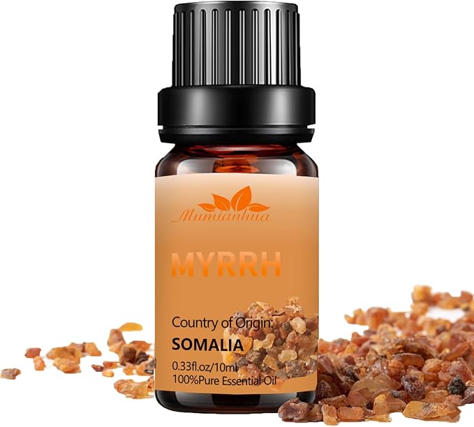 Mumianhua Myrrh Essential Oil 100% Pure Earthy Balsamic Aroma Natural Myrrh Oil for Diffuser, DIY Skincare, Wrinkle, Hair, Beard Oil & Candle Making,Office Wellness 0.33 Fl Oz