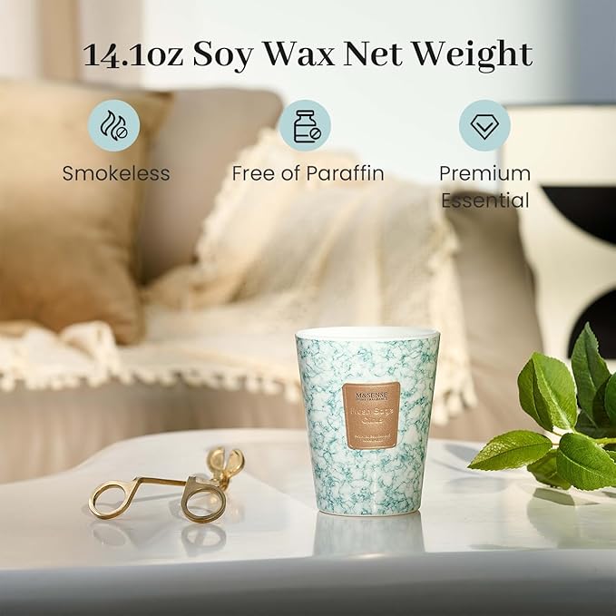 M&SENSE Fresh Sage Citrus Scented Soy Candle, 3 Wick Highly Scented 14.1 Oz 80H, Aromatherapy Christmas Gift for Women and Men