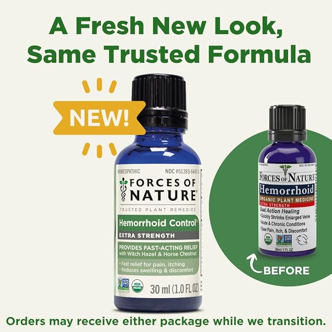 Forces of Nature Hemorrhoid Control Extra Strength, Organic Homeopathic Medicine with Witch Hazel, Horse Chestnut, and Soothing Essential Oils for Itching, Swelling & Discomfort, 1.0 FL OZ