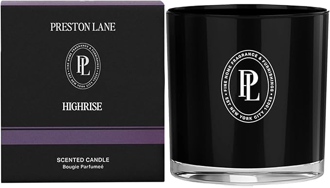 Preston Lane Luxury 3-Wick Scented Candle, Highrise, 24 oz Hand-Poured in USA | Long Burn Time (40–50 Hrs), Vegan Soy Wax Blend, Decorative Ceramic Vessel, Fine Italian Fragrance