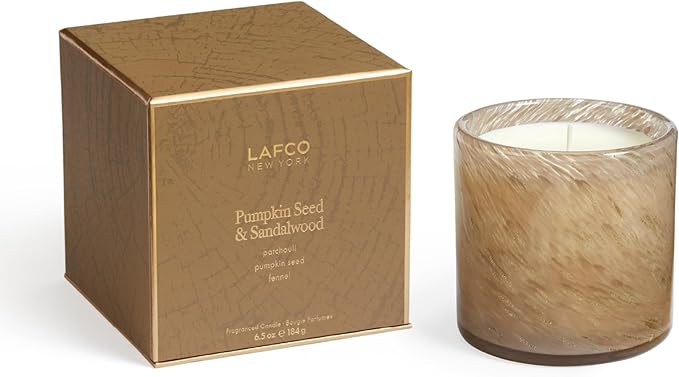 LAFCO New York Fall Classic Candle, Pumpkin Seed & Sandalwood - 6.5 oz - 50-Hour Burn Time - Reusable, Hand Blown Glass Vessel - Made in The USA