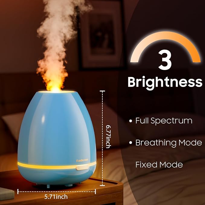 300ml Essential Oil Diffuser & Cool Mist Humidifier - Ultra-Quiet Ultrasonic Aromatherapy for Bedroom, 7 Color Night Light, BPA-Free, Auto Shut-Off, Up to 12H Continuous Mist(Blue)