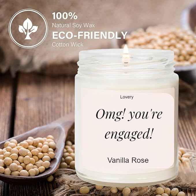 OMG! You're Engaged, Vanilla Rose Scented Soy Wax Candle, Engagement Gift, 9oz Clear Jar, 50 Hour Burn Time, fiancé Gifts for Women, Engagement Gifts for Couples