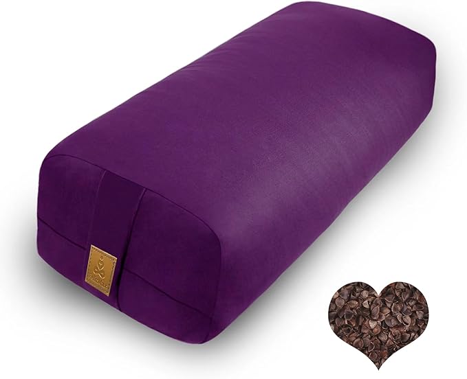 FelizMax Organic Buckwheat Bolster (24X10.5X5.5 in) Supportive Rectangular Meditation Pillow 100% Cotton Cover Yoga Pillow