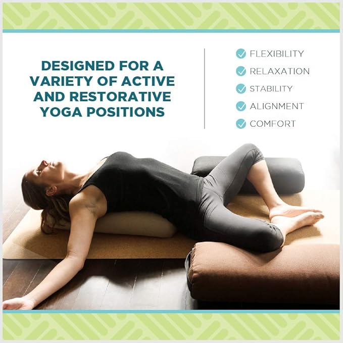 Bean Products Yoga Bolster - Made in The USA with Eco Friendly Materials - Studio Grade Pranayama Support Cushion That Elevates Your Practice & Lasts Longer - Natural Cotton, Hemp or Vinyl