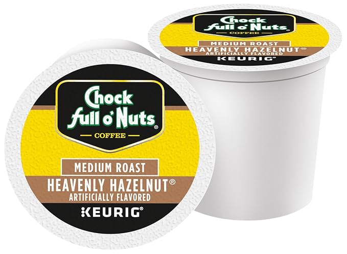 Chock Full o'Nuts Heavenly Hazelnut Coffee, Compatible with K-Cup Pods, 12 CT (Pack of 3)