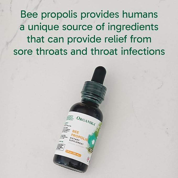 Organika Bee Propolis Tincture 1 oz: Vegan Propolis Extract - Throat and Breathing - Free of Gluten, GMO, & Artificial Flavors - 10 Day Prop Drops Supply