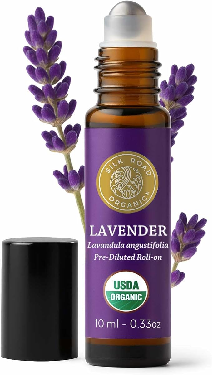 Silk Road Organic Lavender Essential Oil Roll On for Stress Relief, Sleep, Calm & Relaxation | USDA Certified Aromatherapy Roller (10 ml)