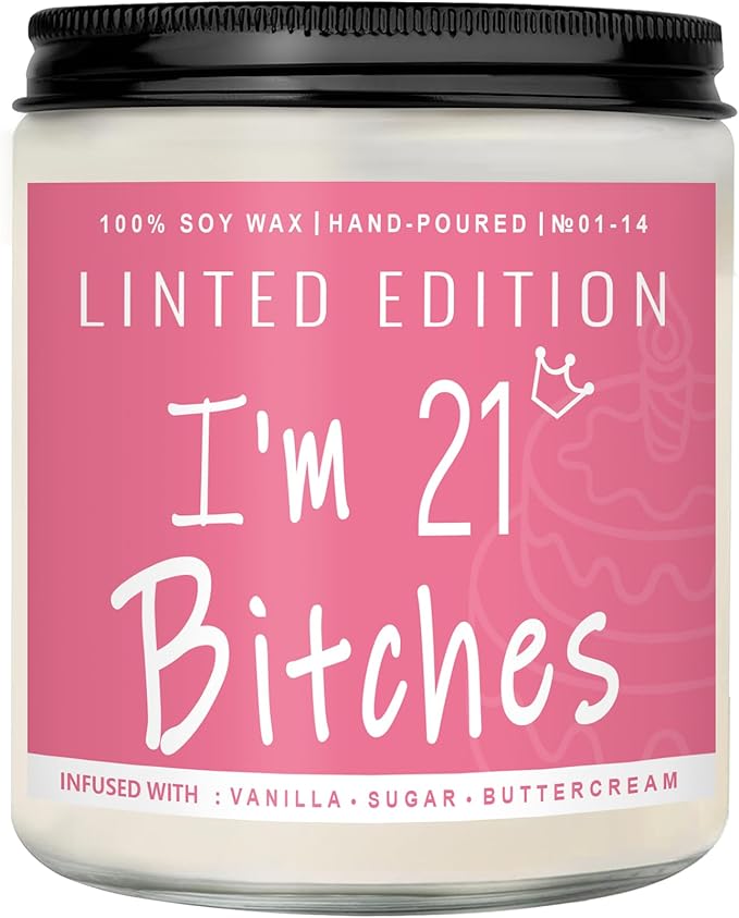 21th Birthday Gifts for Women, Perfect Birthday Present, Funny Presents for Mom, Friends, Wife, Sister, 7oz Vanilla Cream-Scented Candle