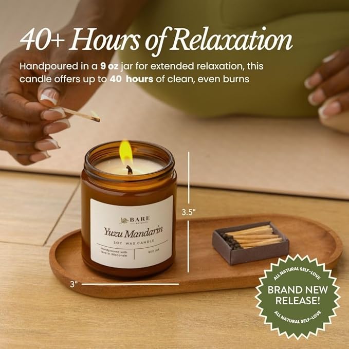 Bare Botanics Lavender Fields 9oz Soy Candle - 100% Plant-Based Fragrance Oils - Premium, Non-Toxic Candle - Softly Scented Natural Soy Wax - Handpoured in WI - 40 Hrs Long Burning & Ready to Gift