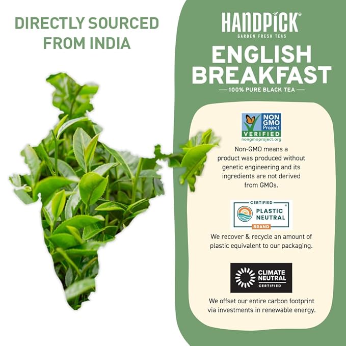 HANDPICK, English Breakfast Tea Loose Leaf (340g/12oz) Strong, Robust, High Caffeine Black Tea Loose Leaf | Non-GMO | Resealable, Ziplock Pouch | Brew Hot, Iced or Kombucha tea | Assam Black Tea