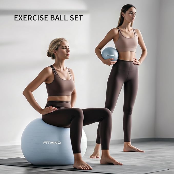 FITMIND Exercise Balls Set 22-30 Inch & 9 Inch, Small Pilates Ball with Pump, Pregnancy Ball for Women, Yoga Balls for Exercise, Small Exercise Ball for Between Knees, Stability, Physio