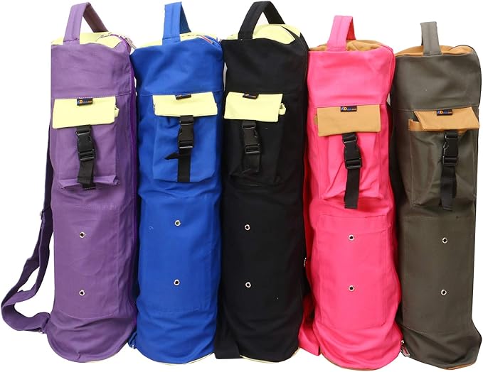 KNK Yoga Mat Bag Cotton Canvas Cover – Extra Large Yoga Tote with Adjustable Strap, Multi-Functional Pockets for Water Bottle, Towel, Blocks & Wallet – Durable Thick Canvas Mat Holder