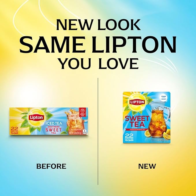 Lipton Southern Sweet Iced Tea Bags, Family Size Zero Calories, 132 Total Bags (22ct - Pack of 6)